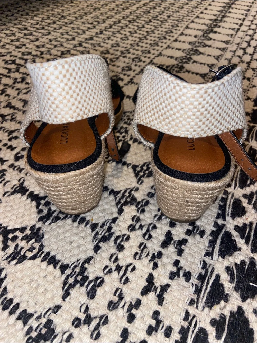 Lucky Brand Black Braided Espadrille Wedge Sandals